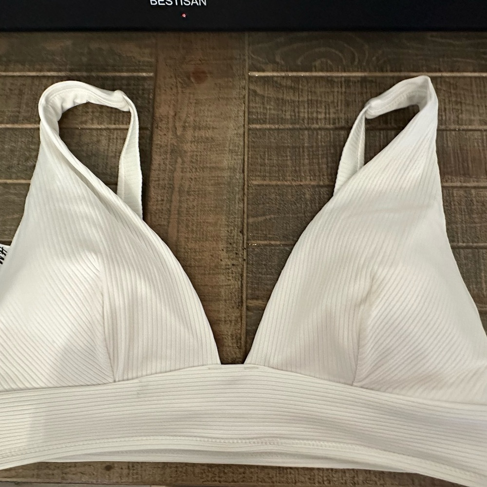White Ribbed Women's Bikini Top NWOT